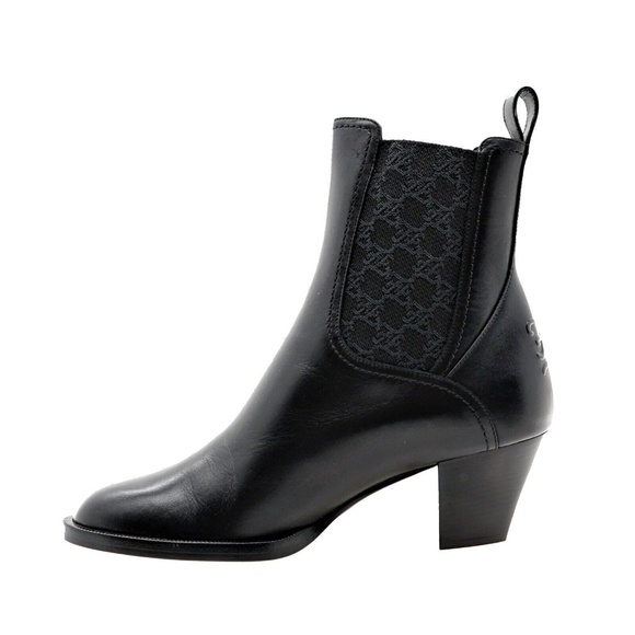 Fendi Ankle Boots Karligraphy Black Leather Booties Size 37 New - Picture 4 of 6